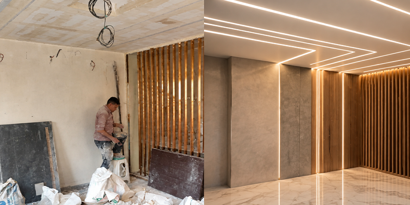 Interior improvement before and after