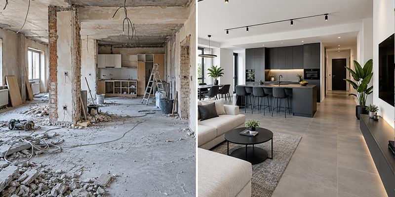 Interior remodeling before and after